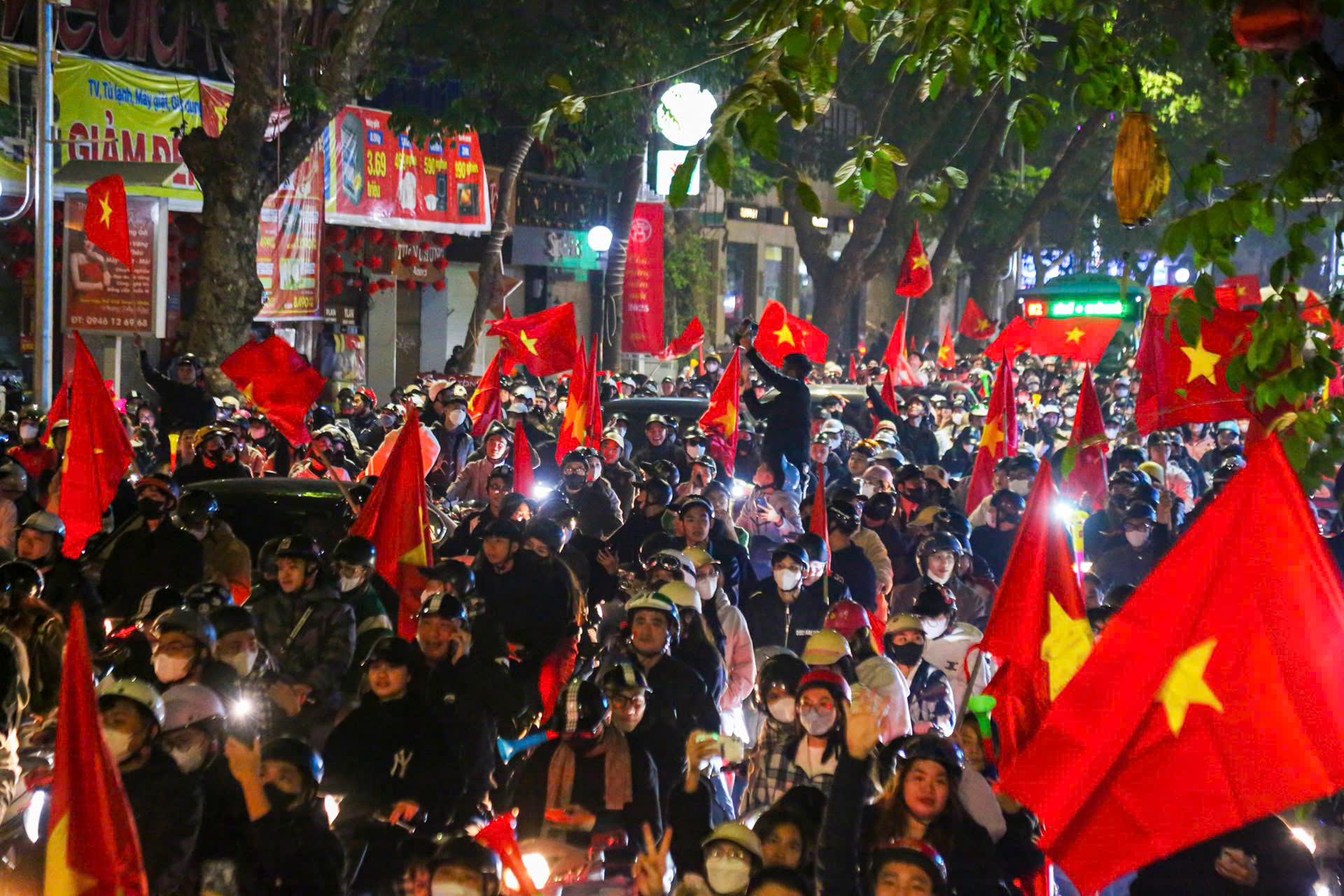 Celebrations in the streets with flags