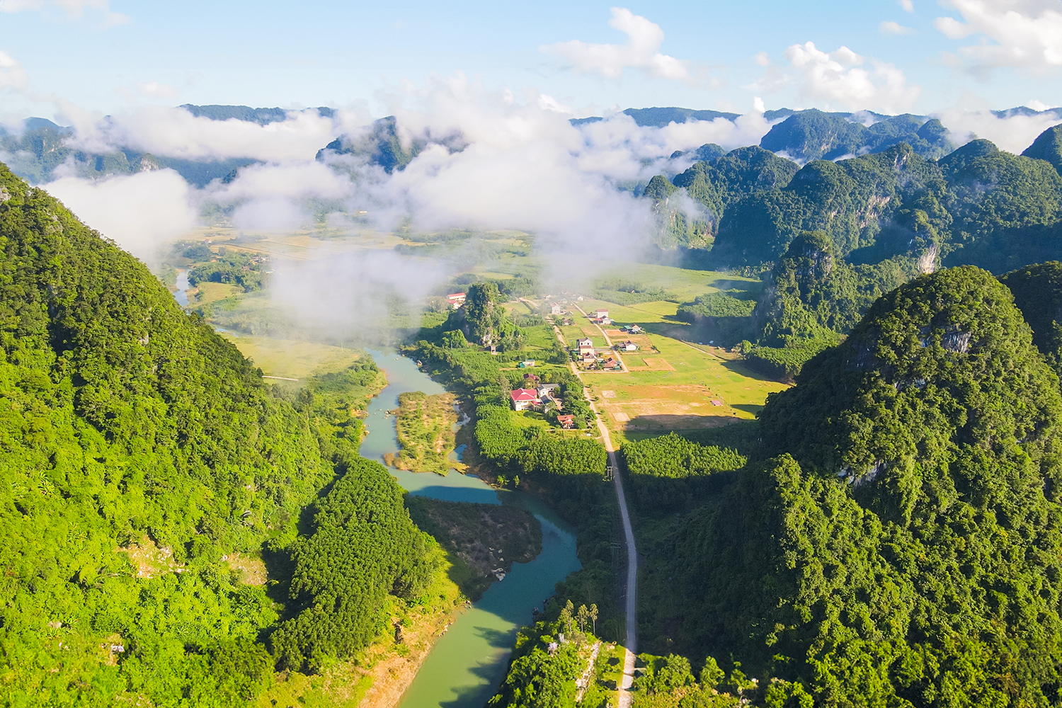 Tan Hoa Village Lush Karst Valley and Grazing Buffaloes