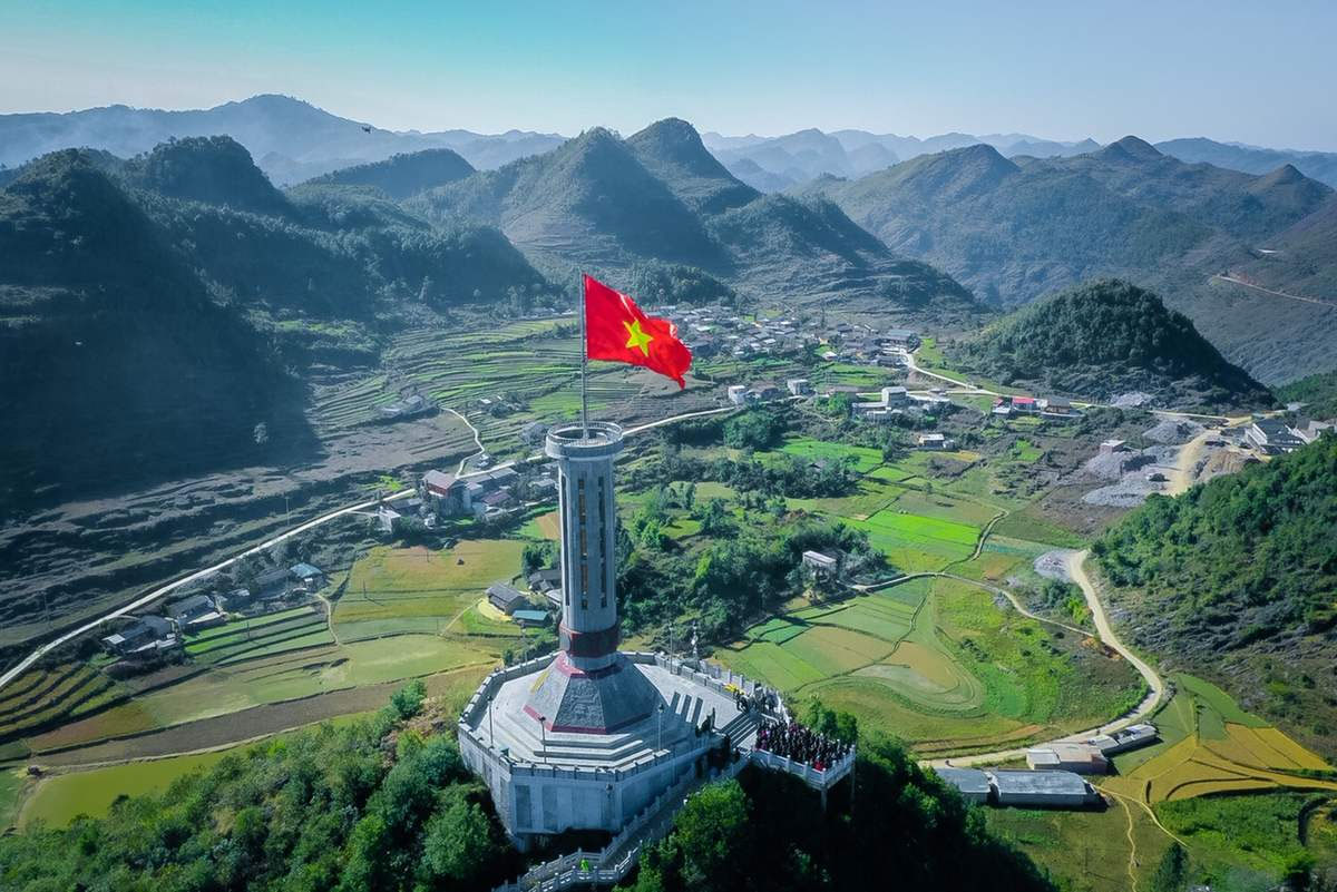 Lung Cu National Flagpole Towering Above Northern Vietnam Frontier