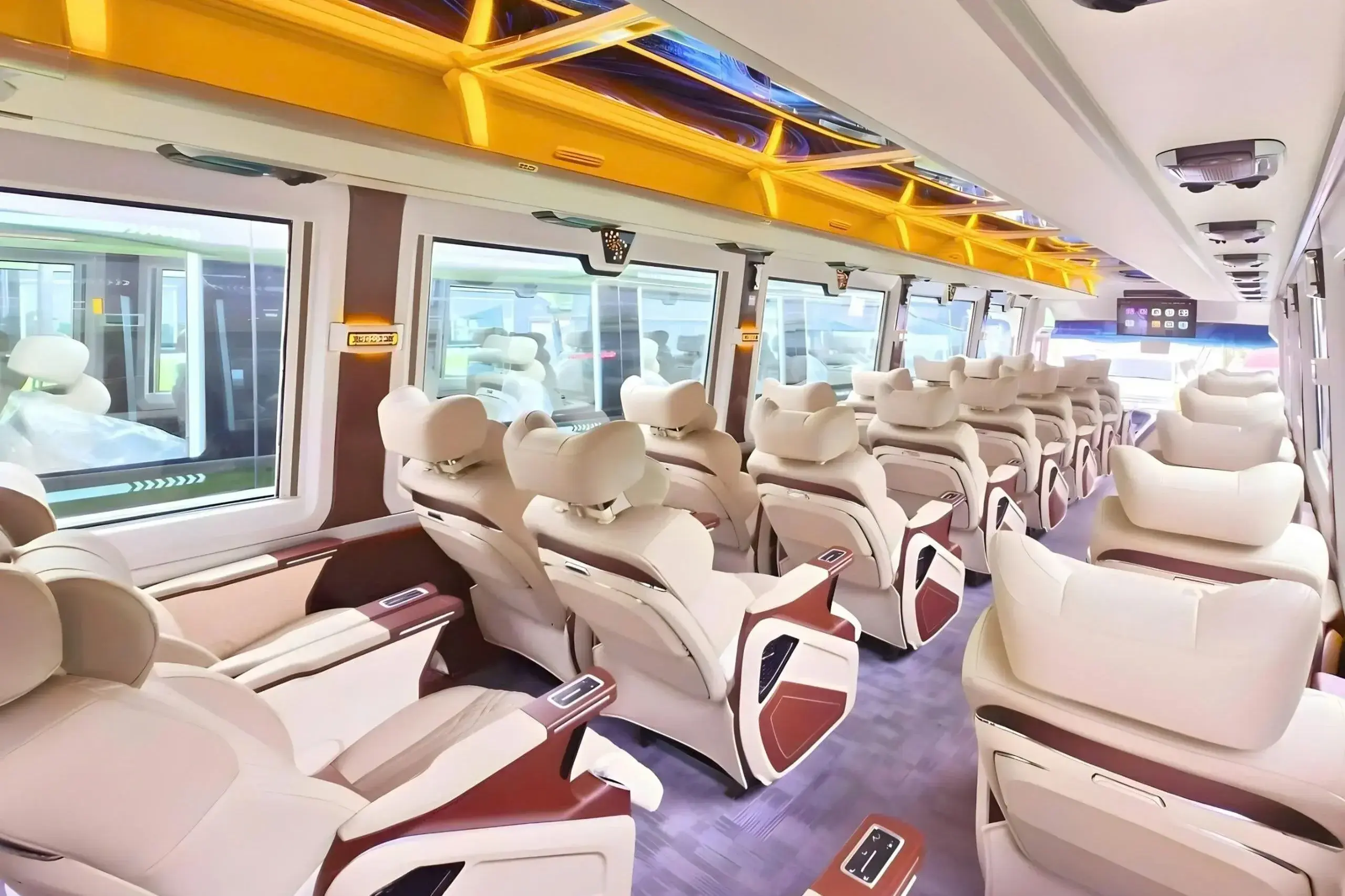 Expressway limousine van interior with plush leather captain seats