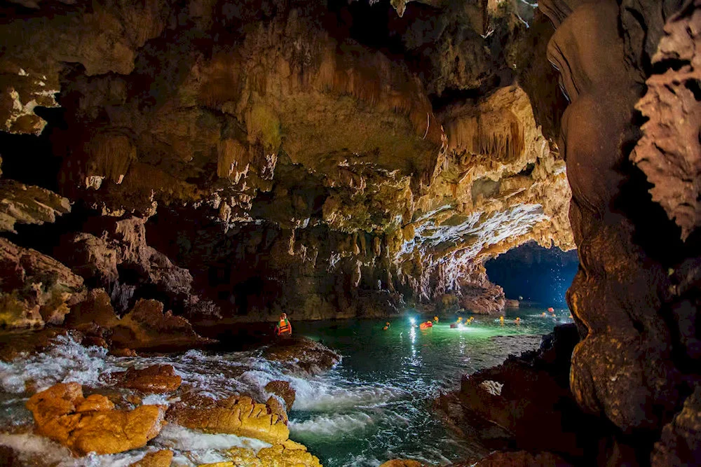 Tu Lan Subterranean River Cave Swimming with Headlamps
