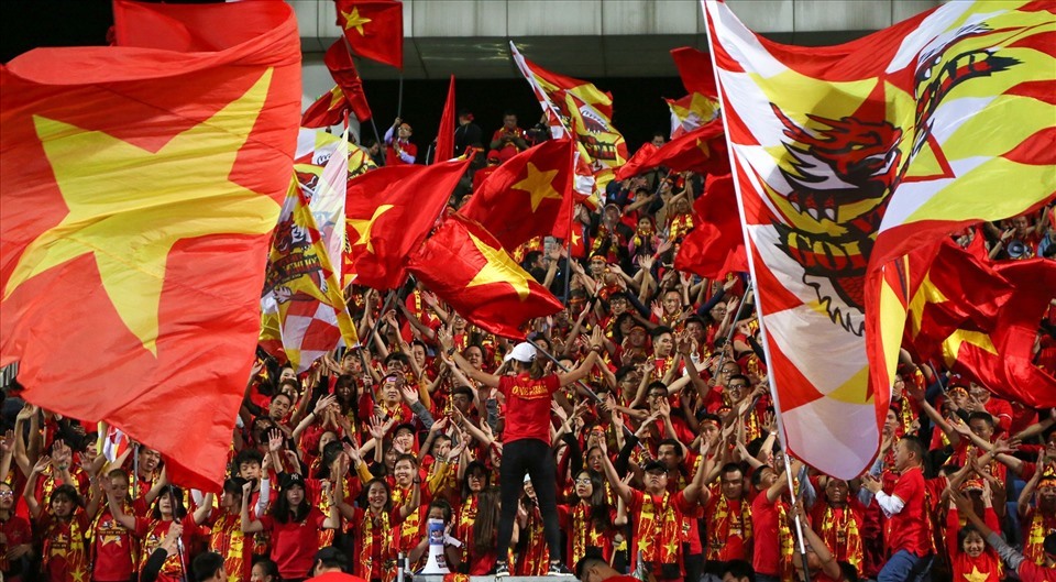 Fans gathered watching match on giant screen